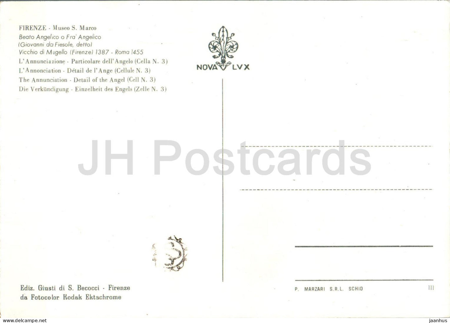 Firenze - Musei S Marco - painting by Vicchio di Mugello - The Annunciation - Detail of an Angel - 111 - Italy - unused