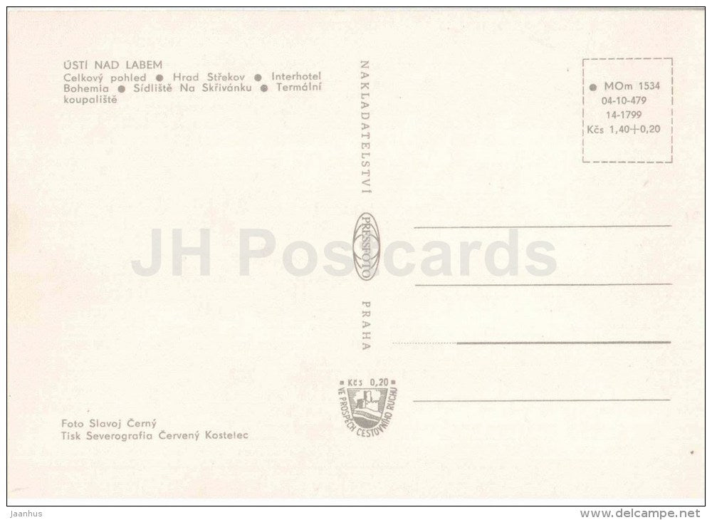 Usti nad Labem - Strekov castle - interhotel Bohemia - spa - Czechoslovakia - Czech - unused - JH Postcards