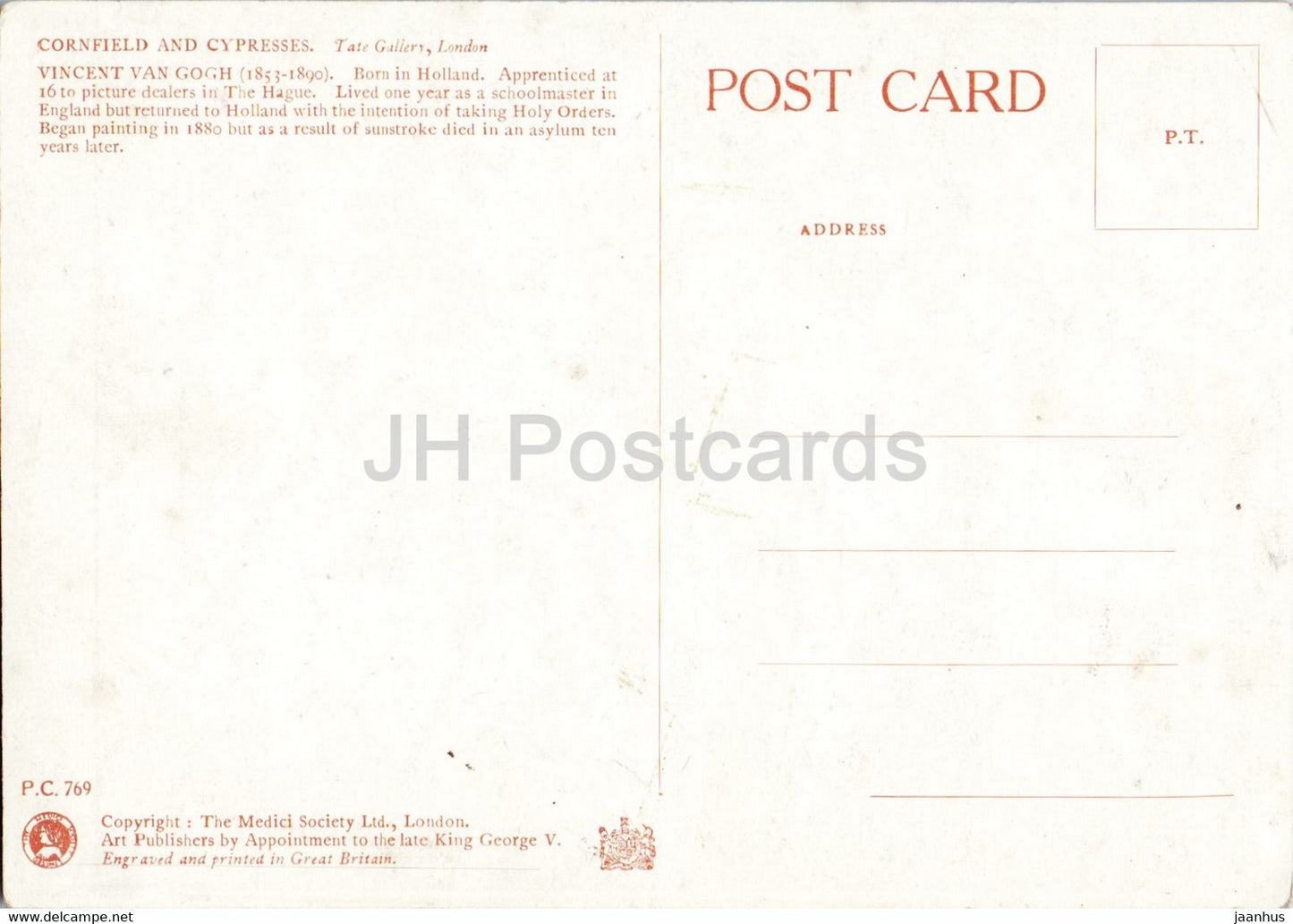 painting by Vincent van Gogh - Cornfield and Cypresses - Dutch art - England - unused