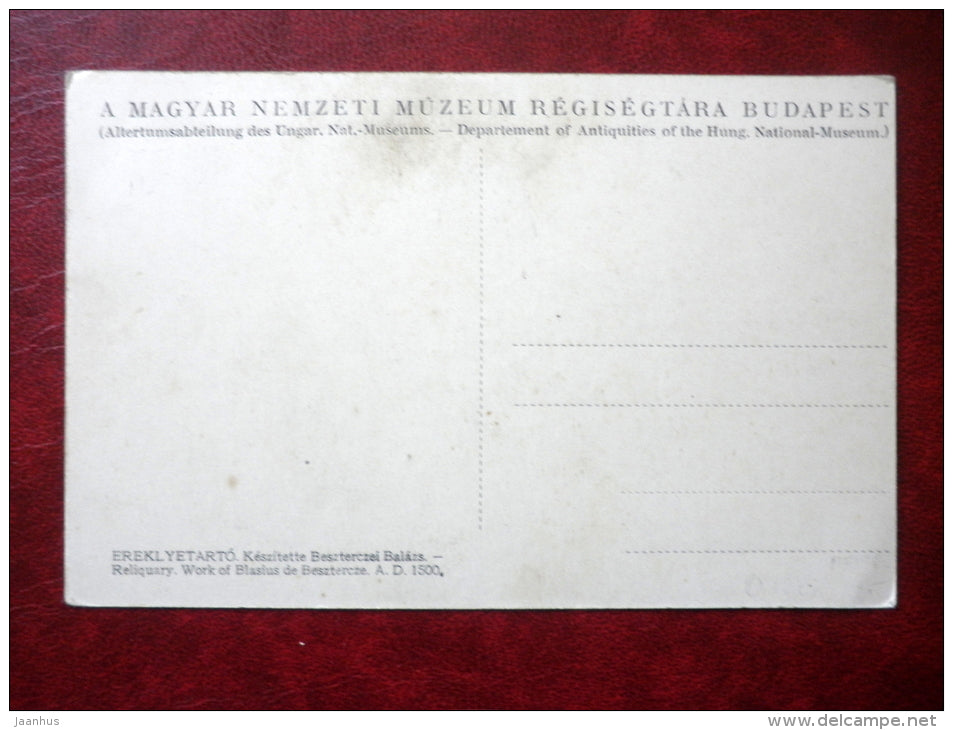 Department of Antiquities of the Hungarian National Museum - Reliquary 1500 AD - old postcard - Hungary - unused - JH Postcards