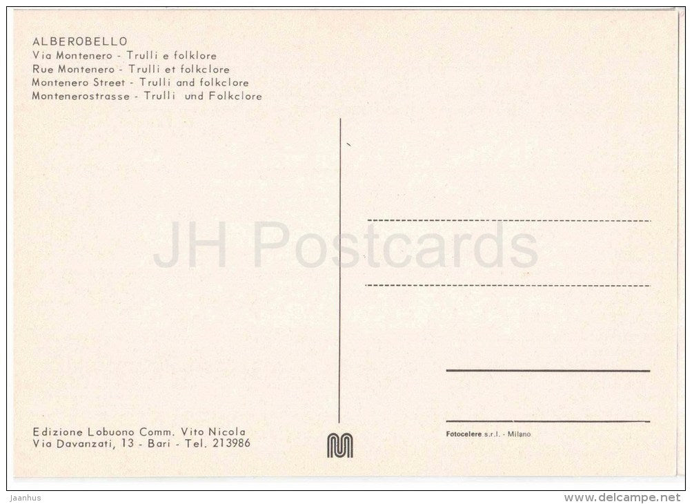Via Montenero , Trulli e folklore - street , folklore - Alberobello - Bari - Puglia - Italia - Italy - unused - JH Postcards