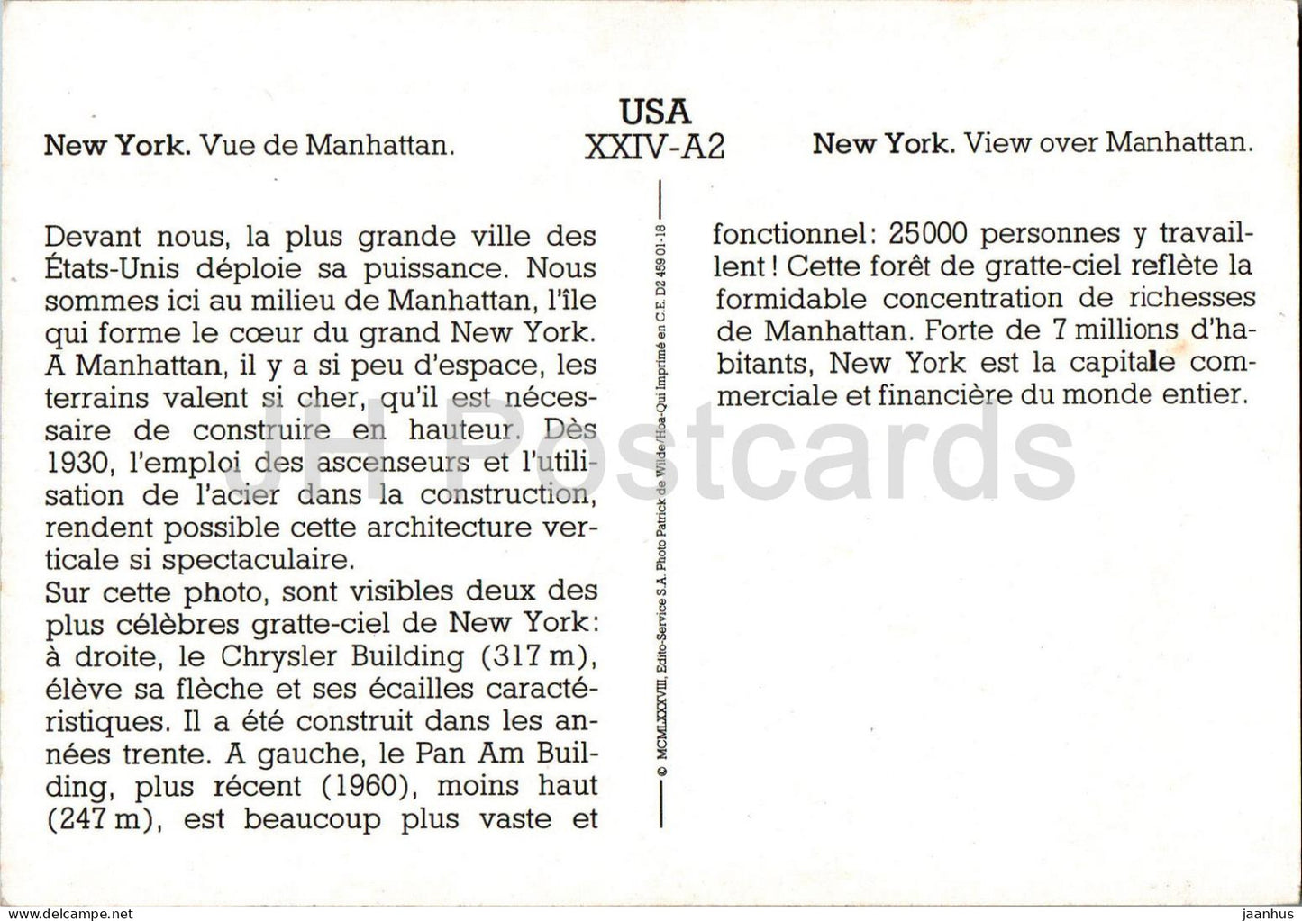 New York City - Vue sur Manhattan - A2 - USA - inutilisé