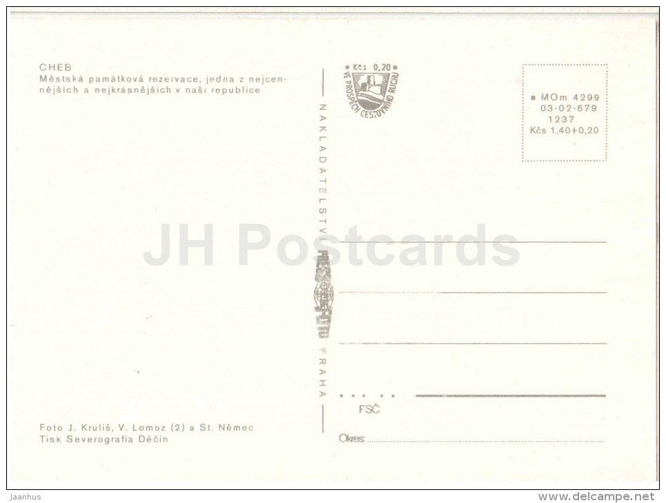 Cheb - town views - bridge - architecture - cafe Spalicek - Czechoslovakia - Czech - unused - JH Postcards