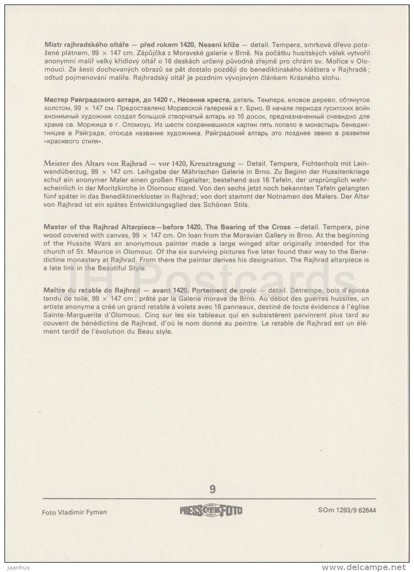 illustration by Master of the Rajhrad Altarpiece - Bearing of the Cross - Czech art - large format card - Czech - unused - JH Postcards