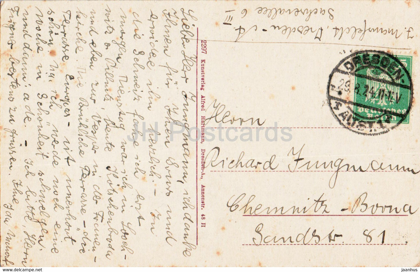 Dresden - Schloss und Turm - castle - old postcard - 1924 - Germany - used