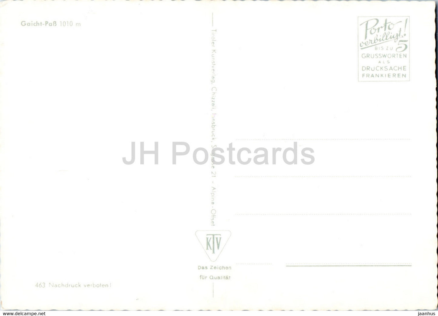Gaicht Pass 1010 m - Austria - unused