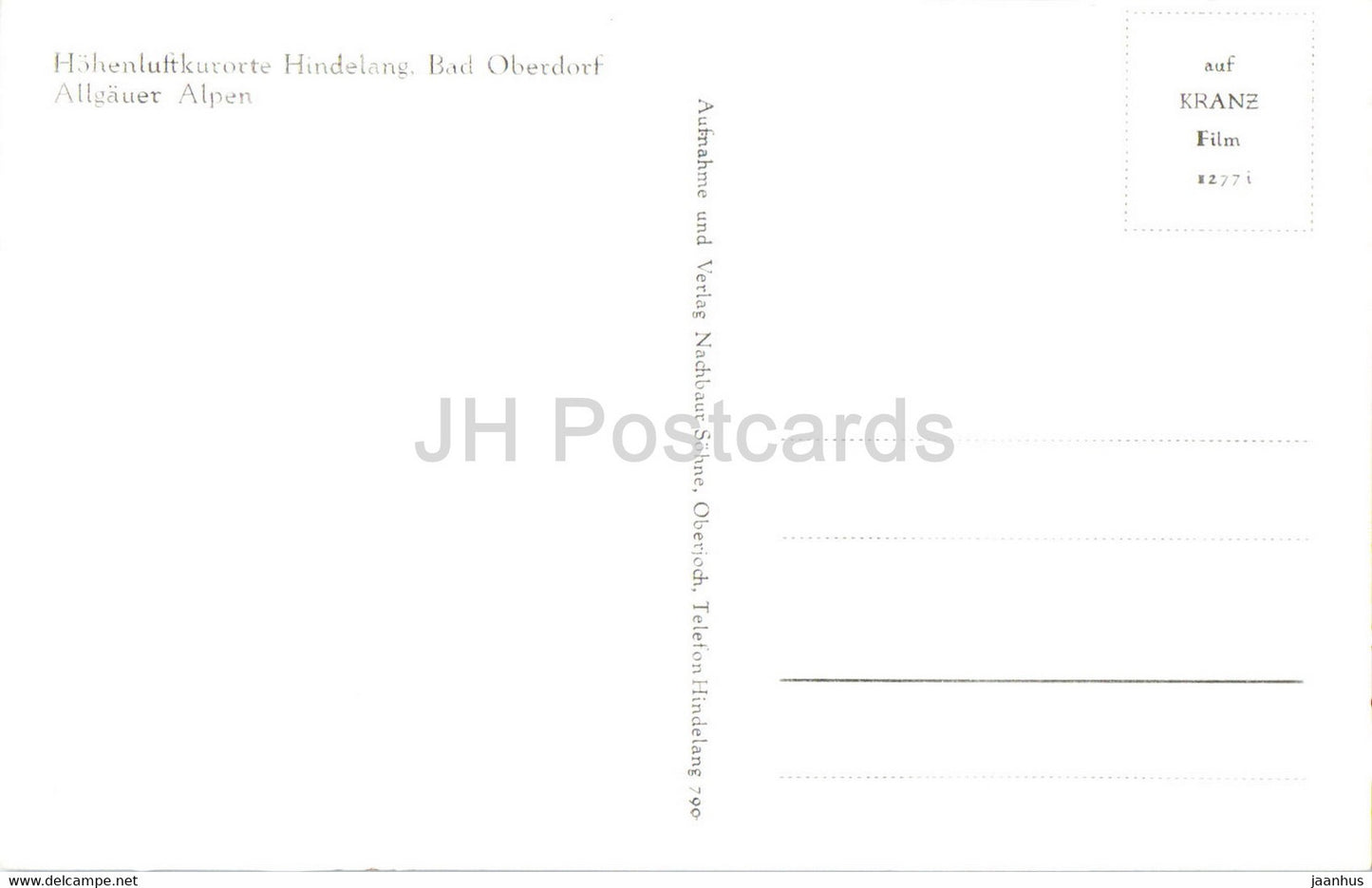 Hohenluftkurorte Hindelang - Bad Oberdorf - Allgauer Alpen - old postcard - Germany - unused