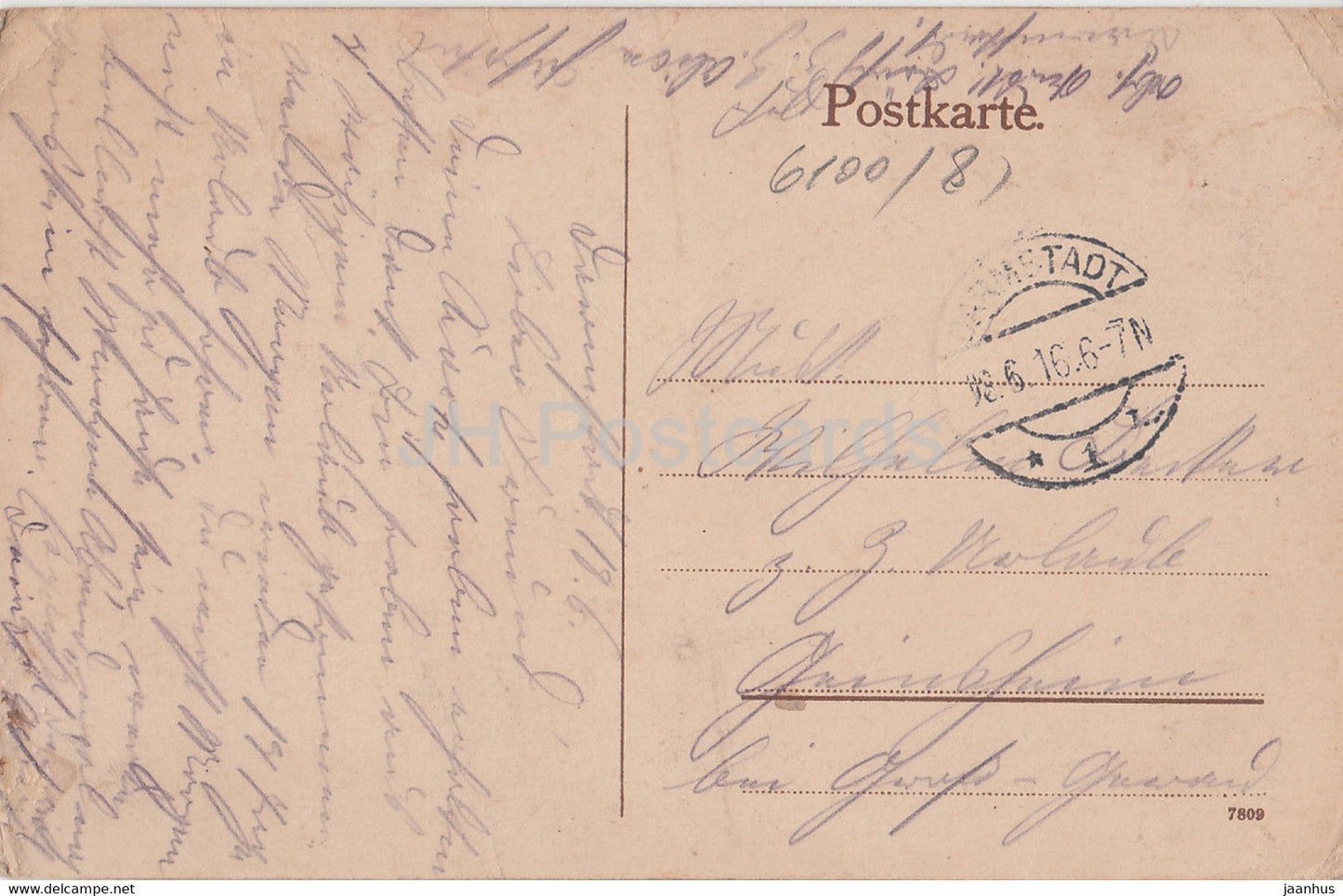 Darmstadt - Marktplatz - tram - 7809 - carte postale ancienne - 1916 - Allemagne - utilisé