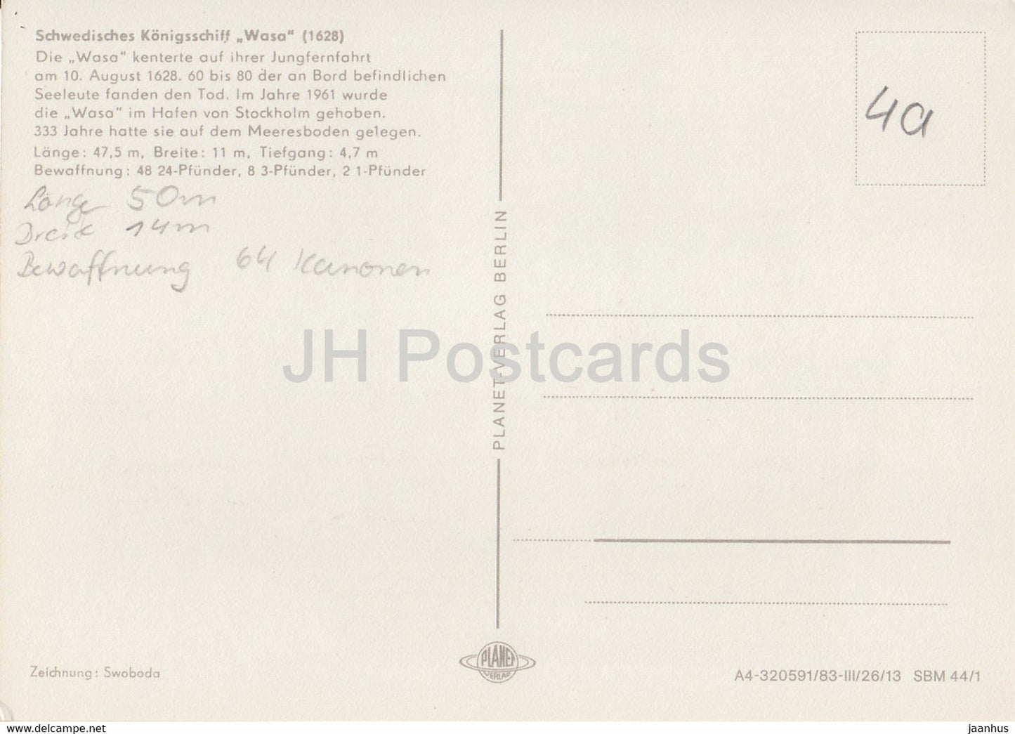 Schwedisches Königsschiff Wasa 1628 - Vasa - Historische Schiffe - Historische Schiffe - DDR Deutschland - gebraucht