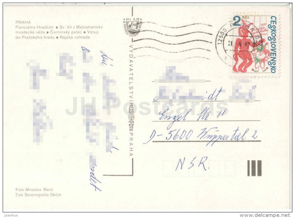 Hradcany - panorama - Czernin Palace - St. Vitus cathedral - Praha - Prague - Czechoslovakia - Czech - used 1987 - JH Postcards