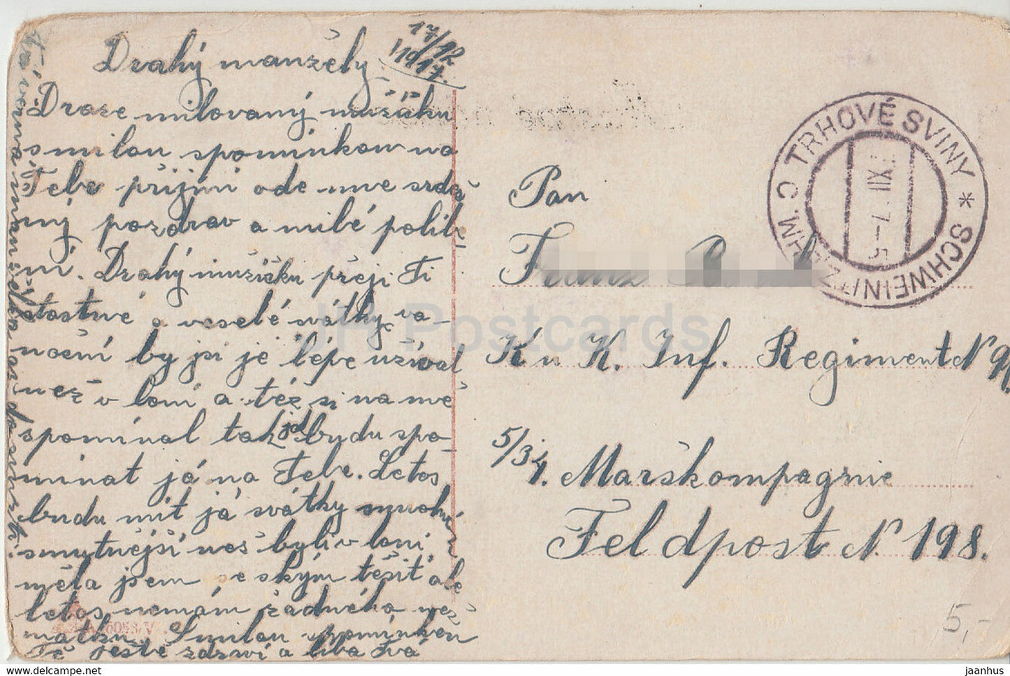 Carte de vœux de Noël - Stastne vanoce - soldat - militaire - carte postale ancienne - 1917 - République tchèque - utilisée