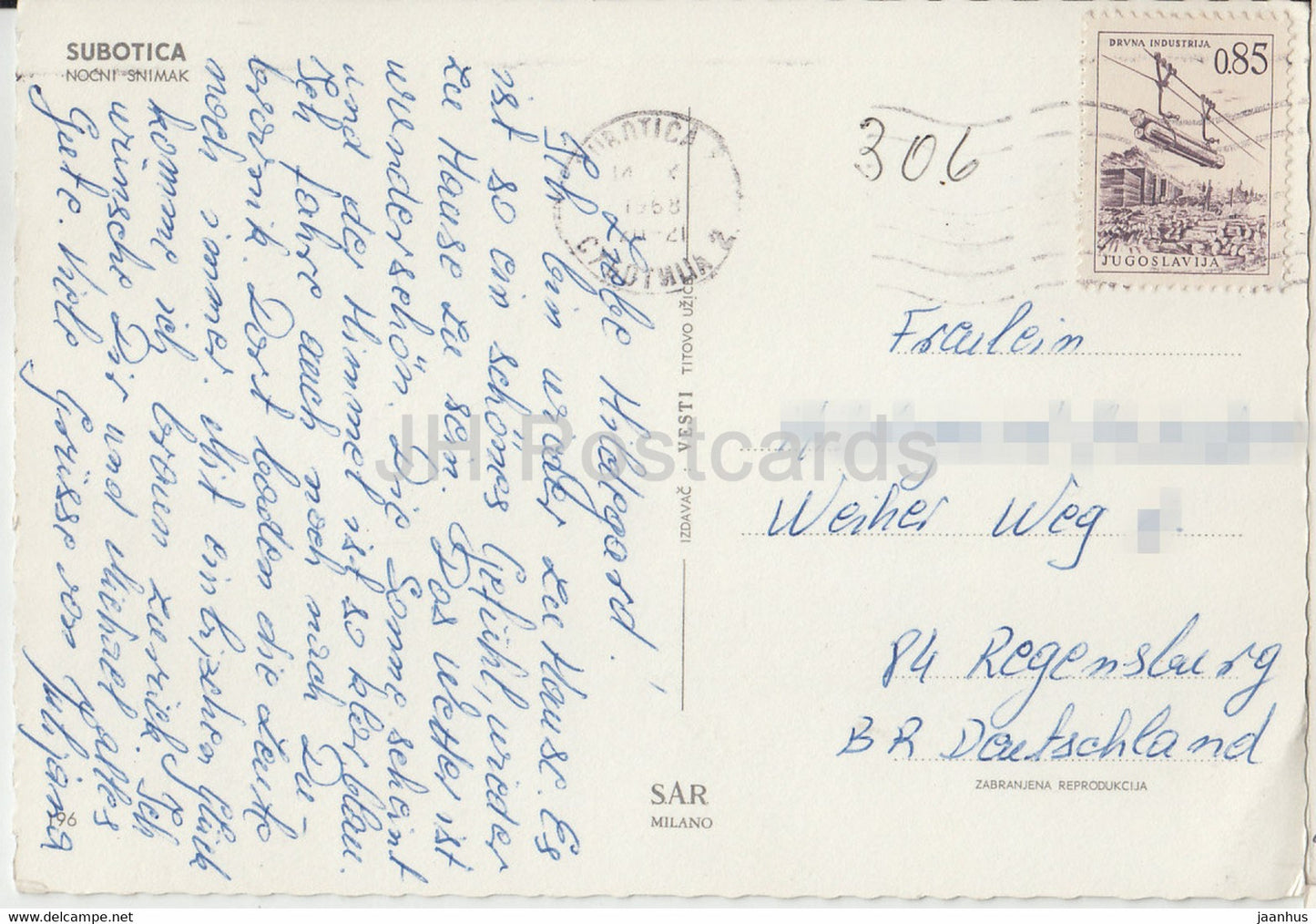 Subotica - Nocni Snimak - night view - car - 1968 - Yugoslavia - Serbia - used