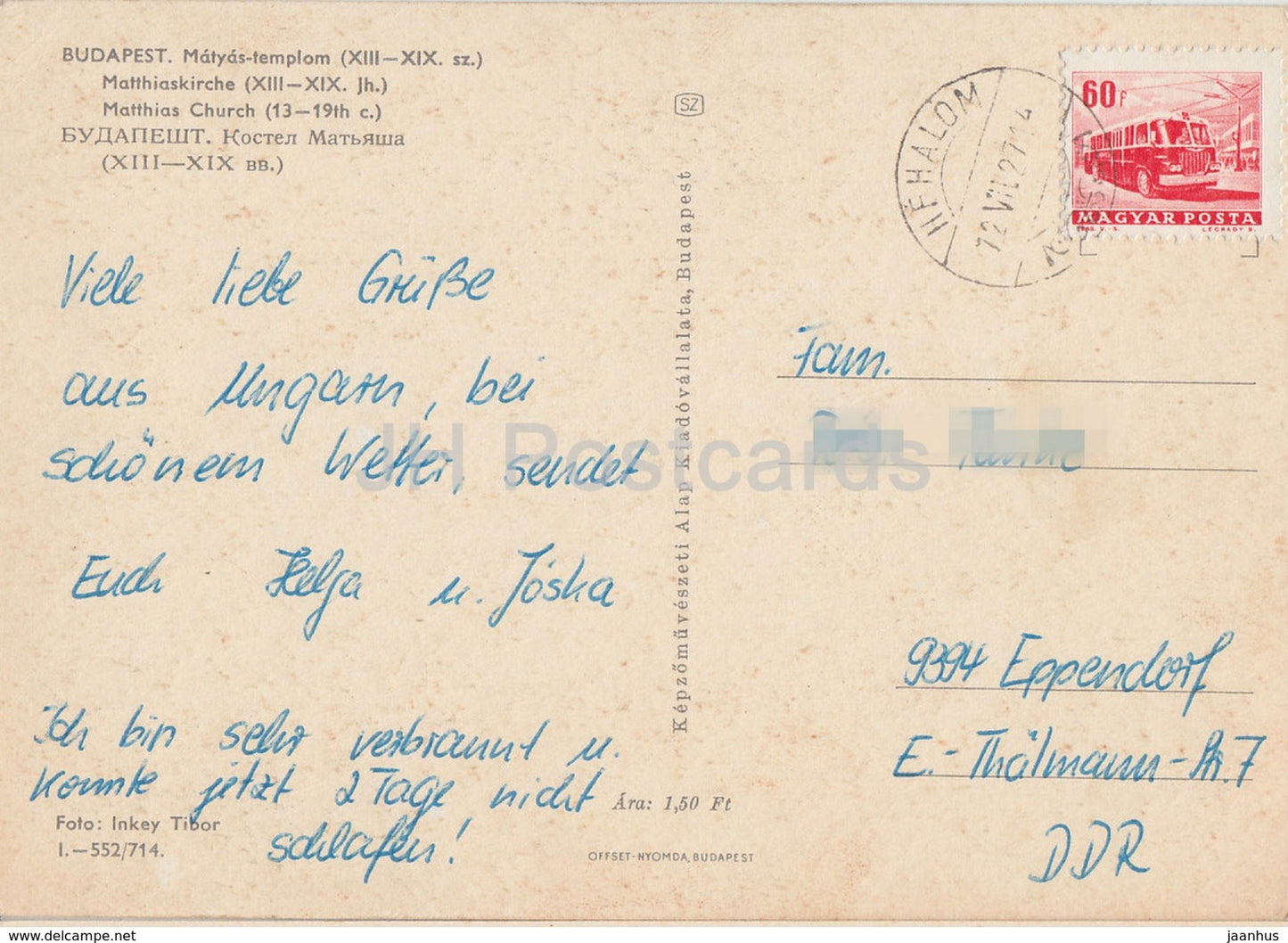 Budapest - Église Matthias - 1972 - Hongrie - occasion