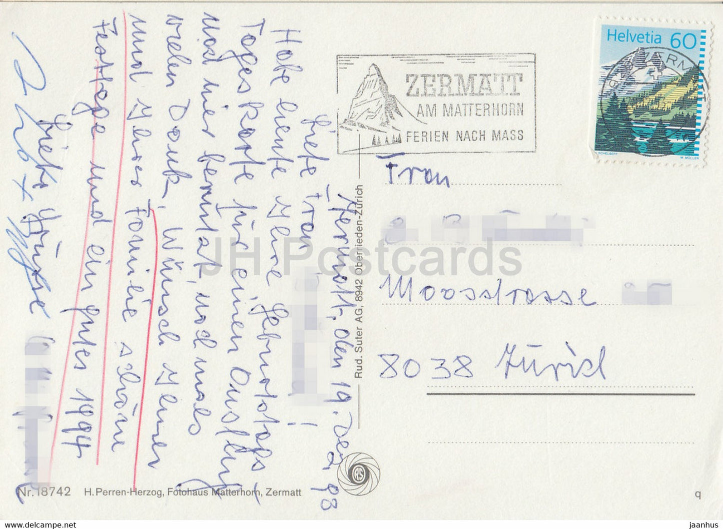 Zermatt - écureuil - train - chemin de fer - multiview - 1998 - Suisse - occasion