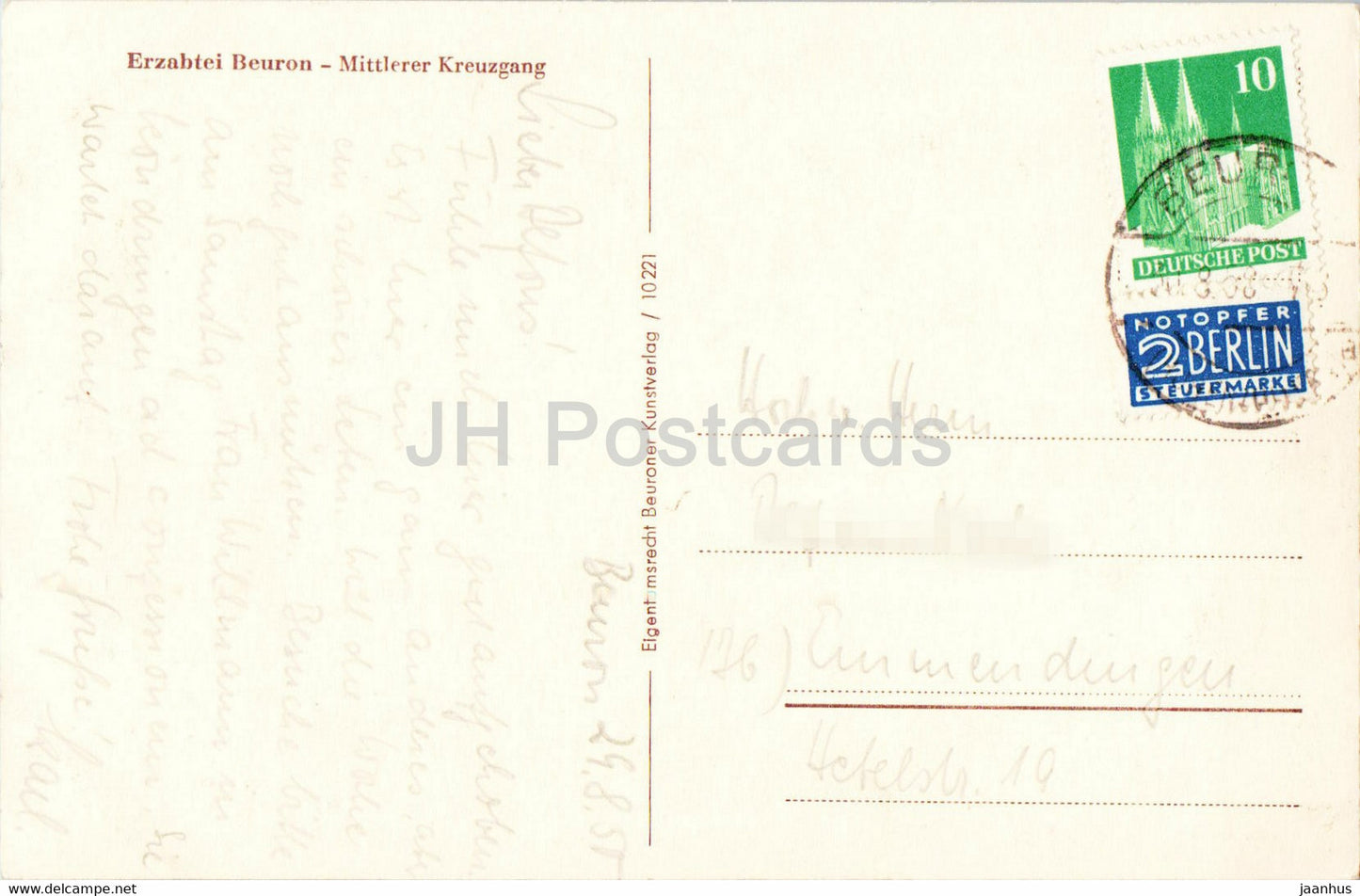 Erzabtei Beuron - Mittlerer Kreuzgang - old postcard - 1950 - Germany - used