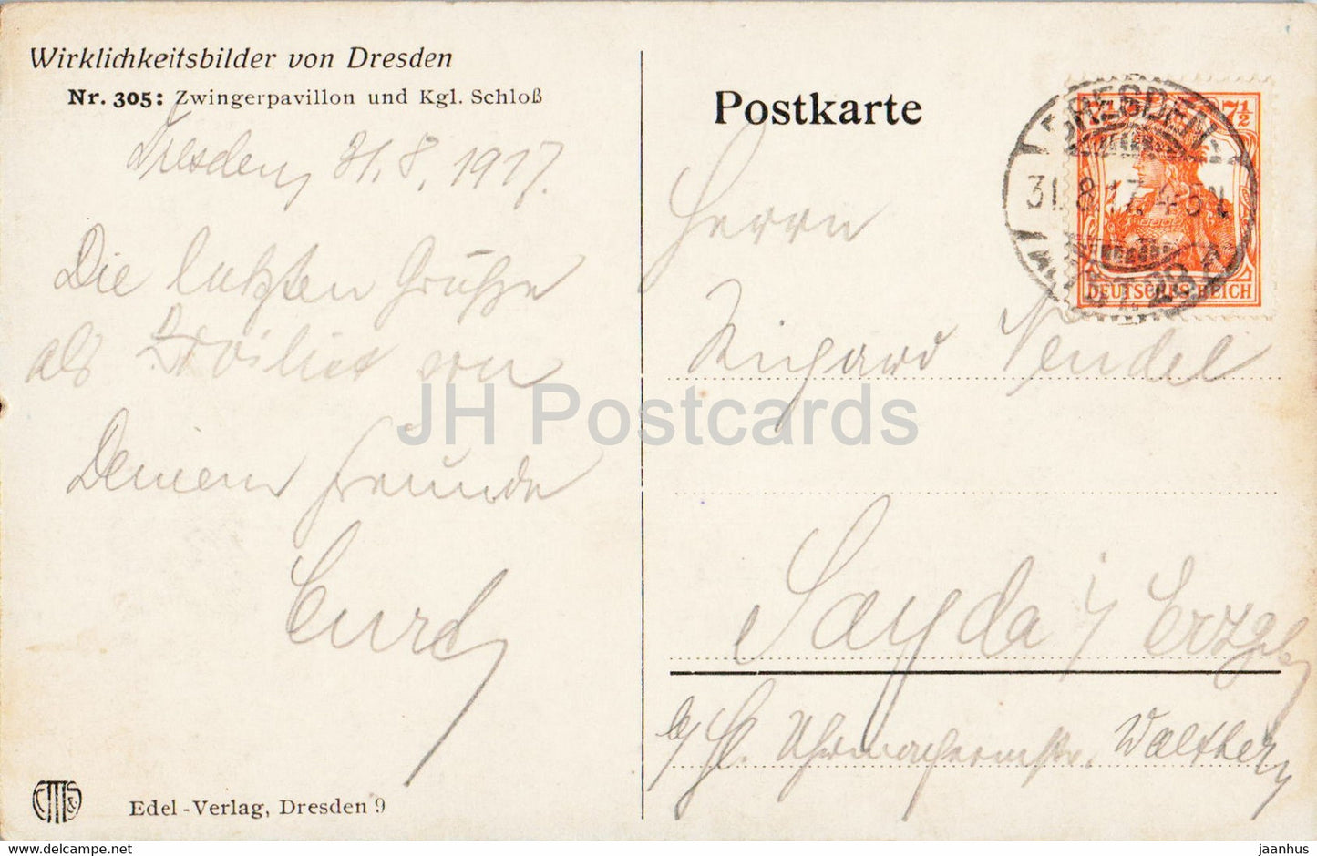 Dresden - Zwingerpavillon und Kgl Schloss - castle - 305 - old postcard - 1917 - Germany - used