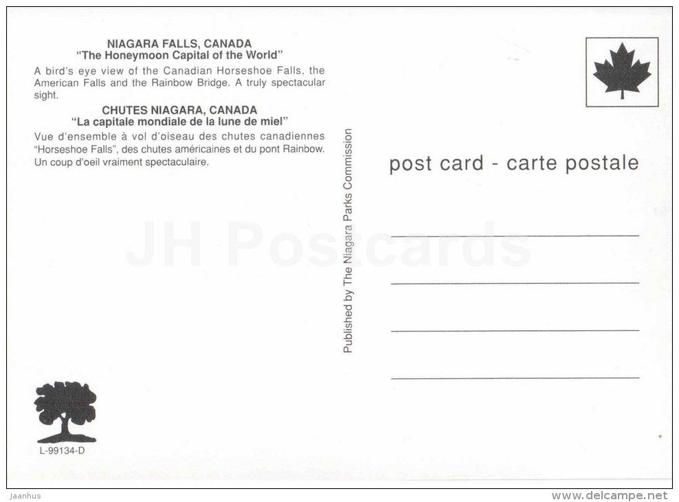 The Honeymoon Capital of the World - waterfall - Niagara Falls - Canada - unused - JH Postcards