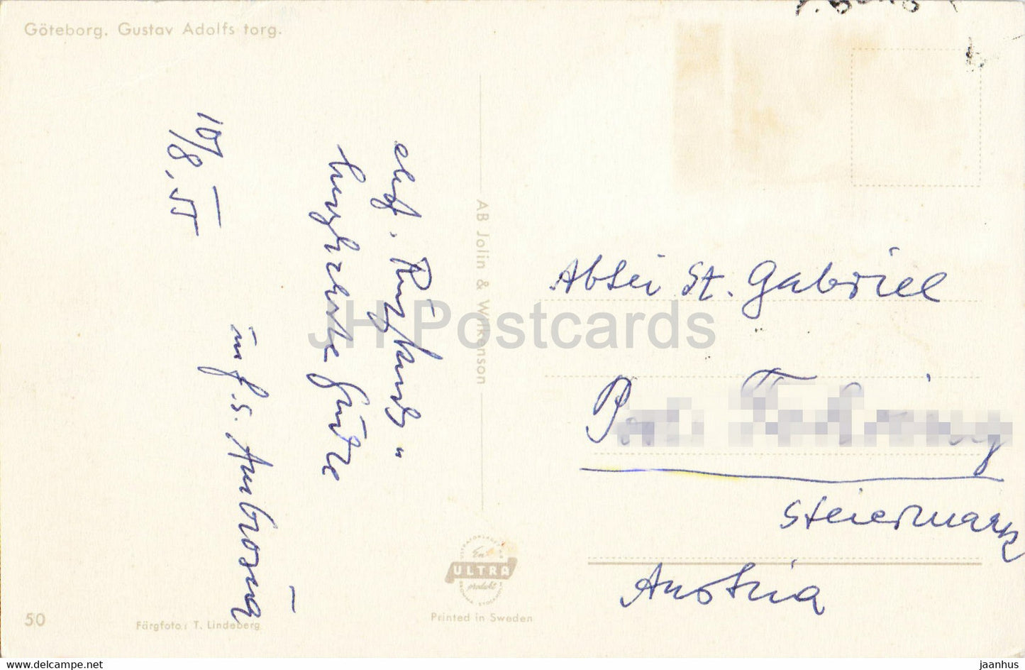 Goteborg - Gustav Adolfs torg - place - carte postale ancienne - 1955 - Suède - utilisé