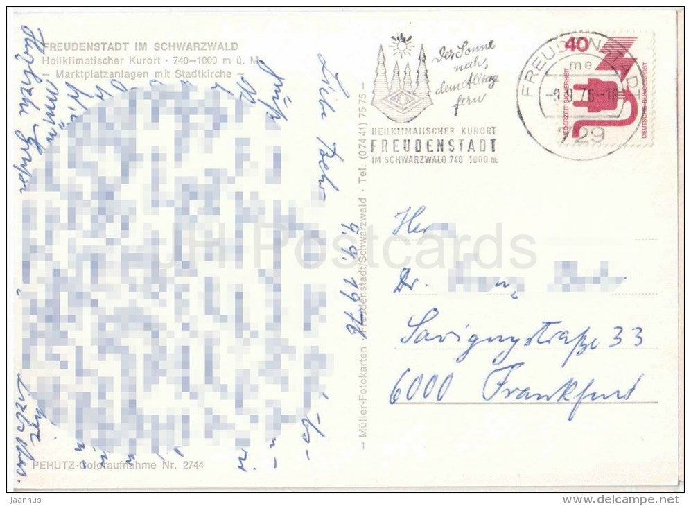 Freudenstadt im Schwarzwald - Marktplatzanlagen mit Stadtkirche - church - 2744 - Germany - 1976 gelaufen - JH Postcards