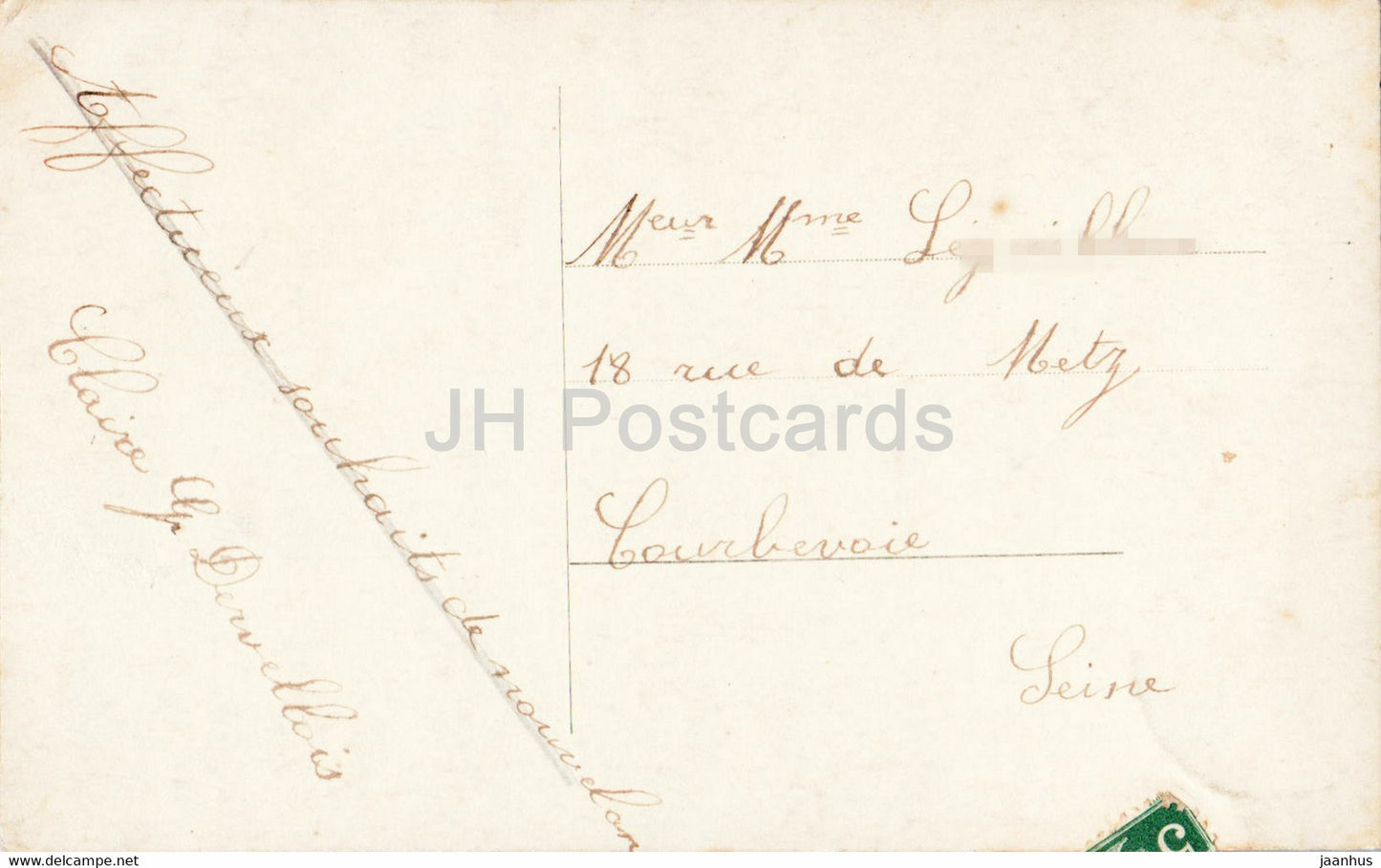 New Year Greeting Card - Bonne Annee - couple - woman and man - old postcard - France - used