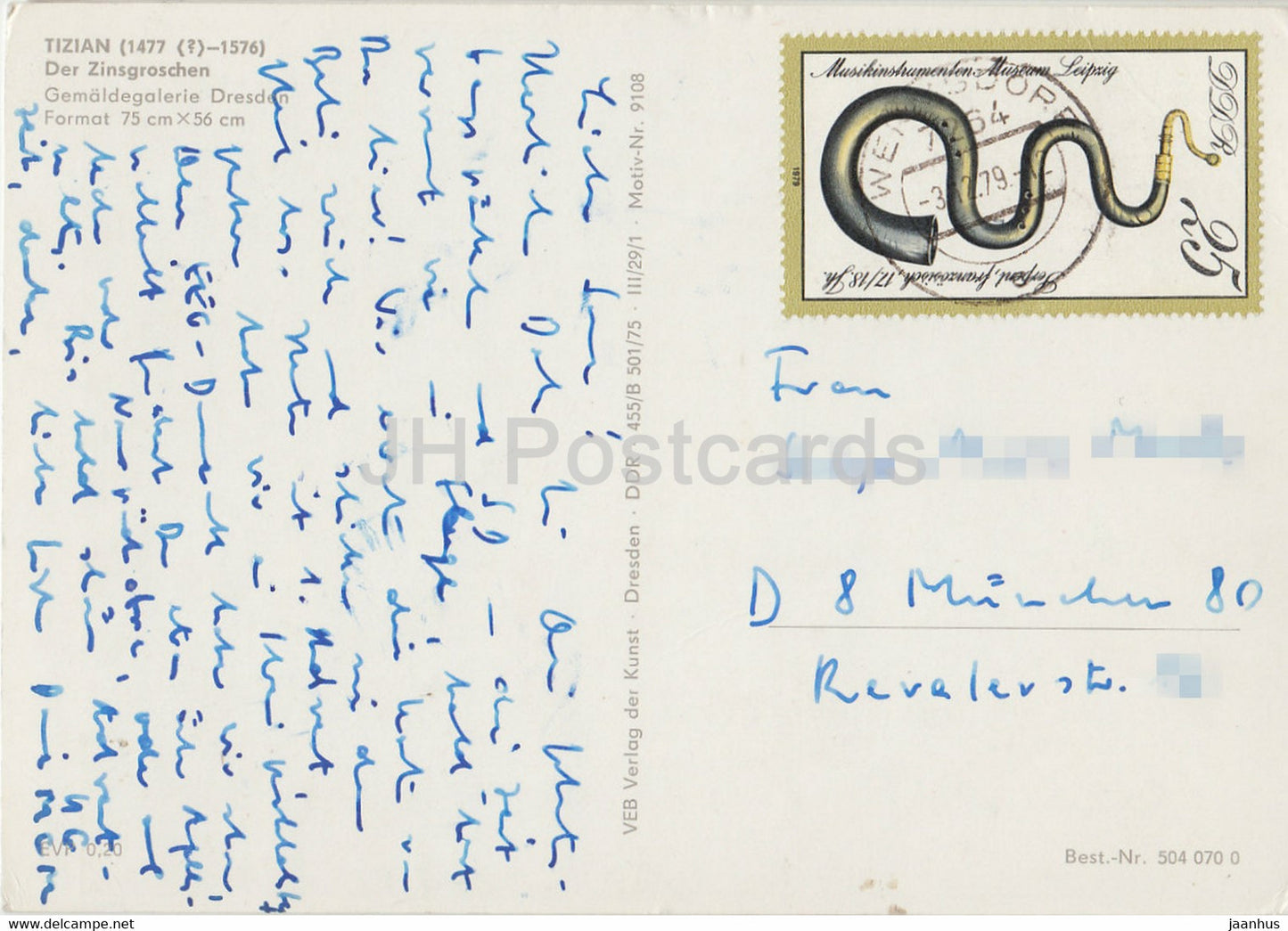 painting by Tizian Titian - Der Zinsgroschen - Italian art - 1979 -Germany DDR - used