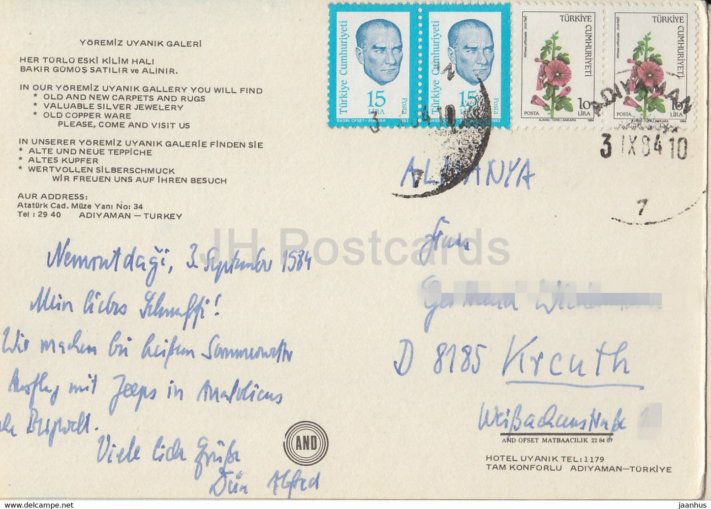 Kahta - Nemrut - ruines antiques - hôtel Uyanik - 1984 - Turquie - utilisé