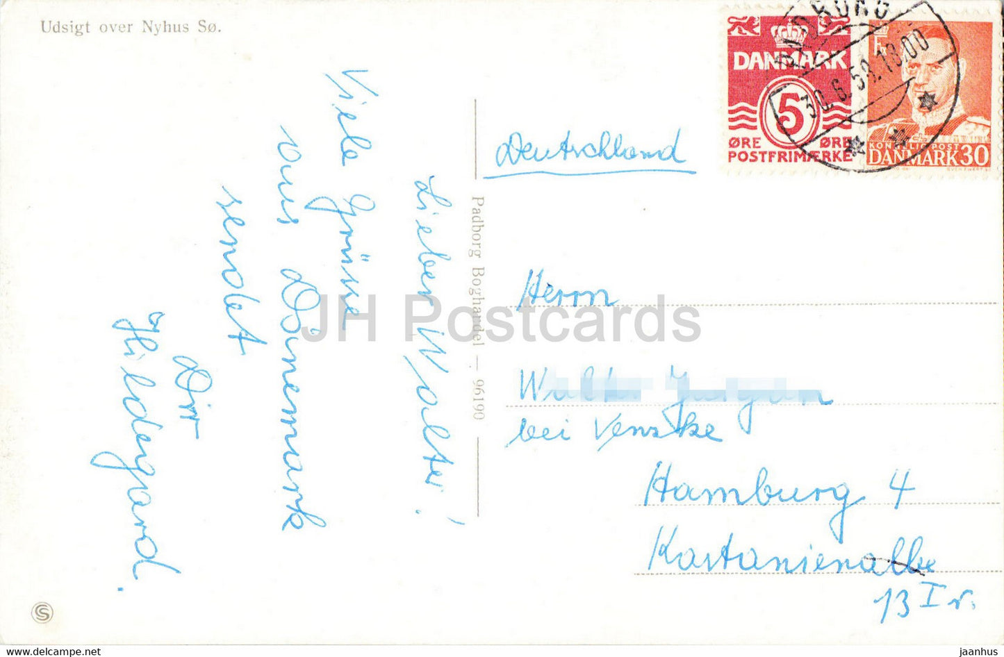 Udsigt over Nyhus So – 96190 – alte Postkarte – 1958 – Dänemark – gebraucht