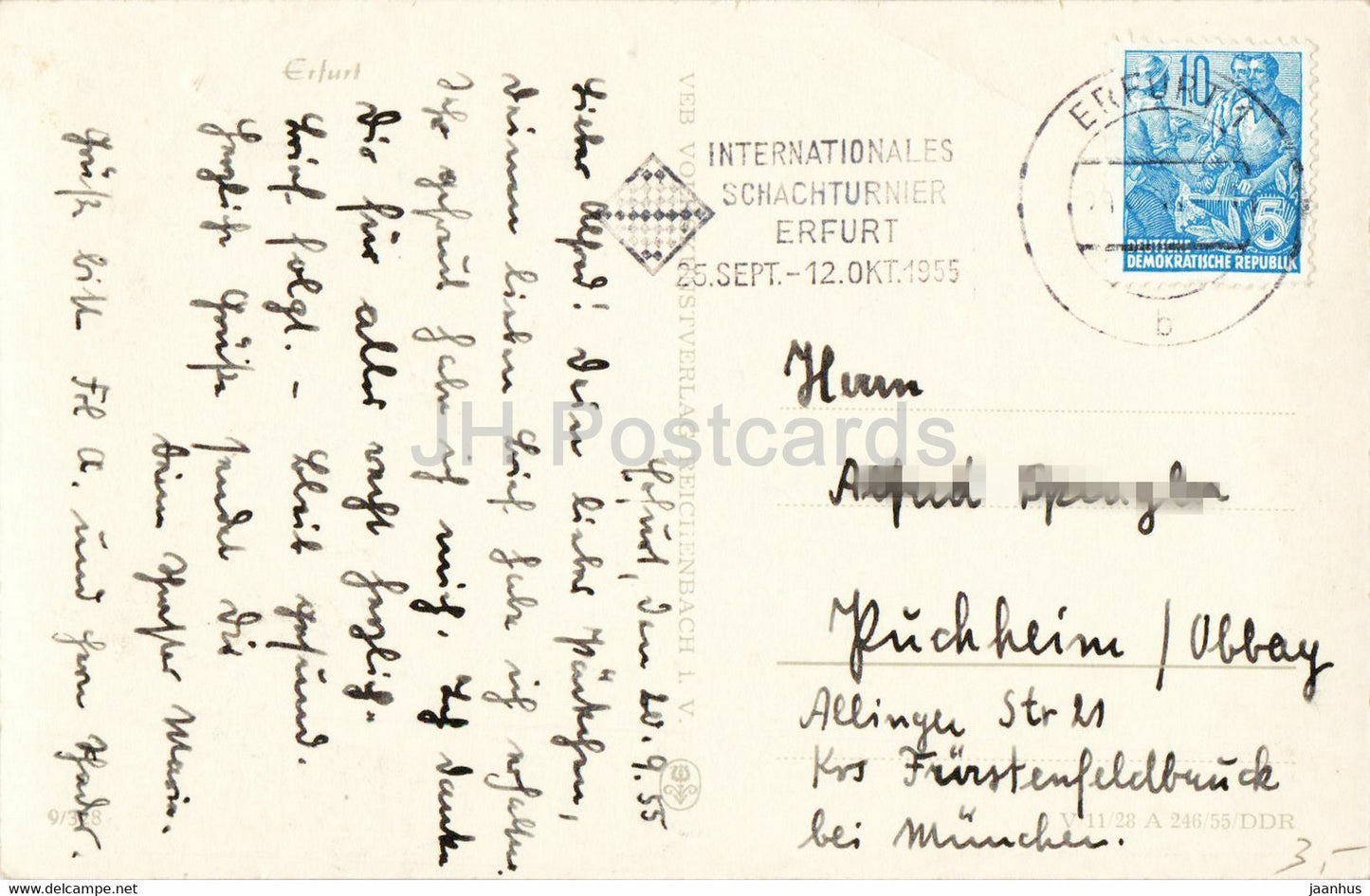 Erfurt - Dom und Severi - Aufgang zum Stadtpark - Partie an der Gera - carte postale ancienne - 1955 - Allemagne DDR - utilisé