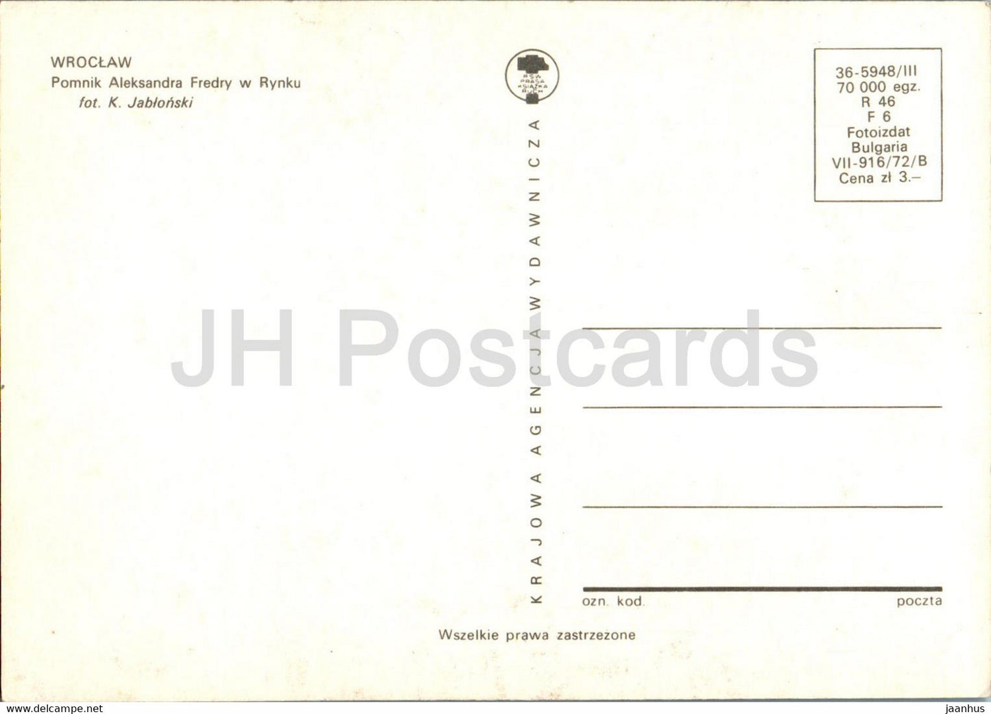 Wroclaw - Pomnik Aleksandra Fredry w Rynku - Monument to Aleksander Fredro in the Market Square - Poland - unused