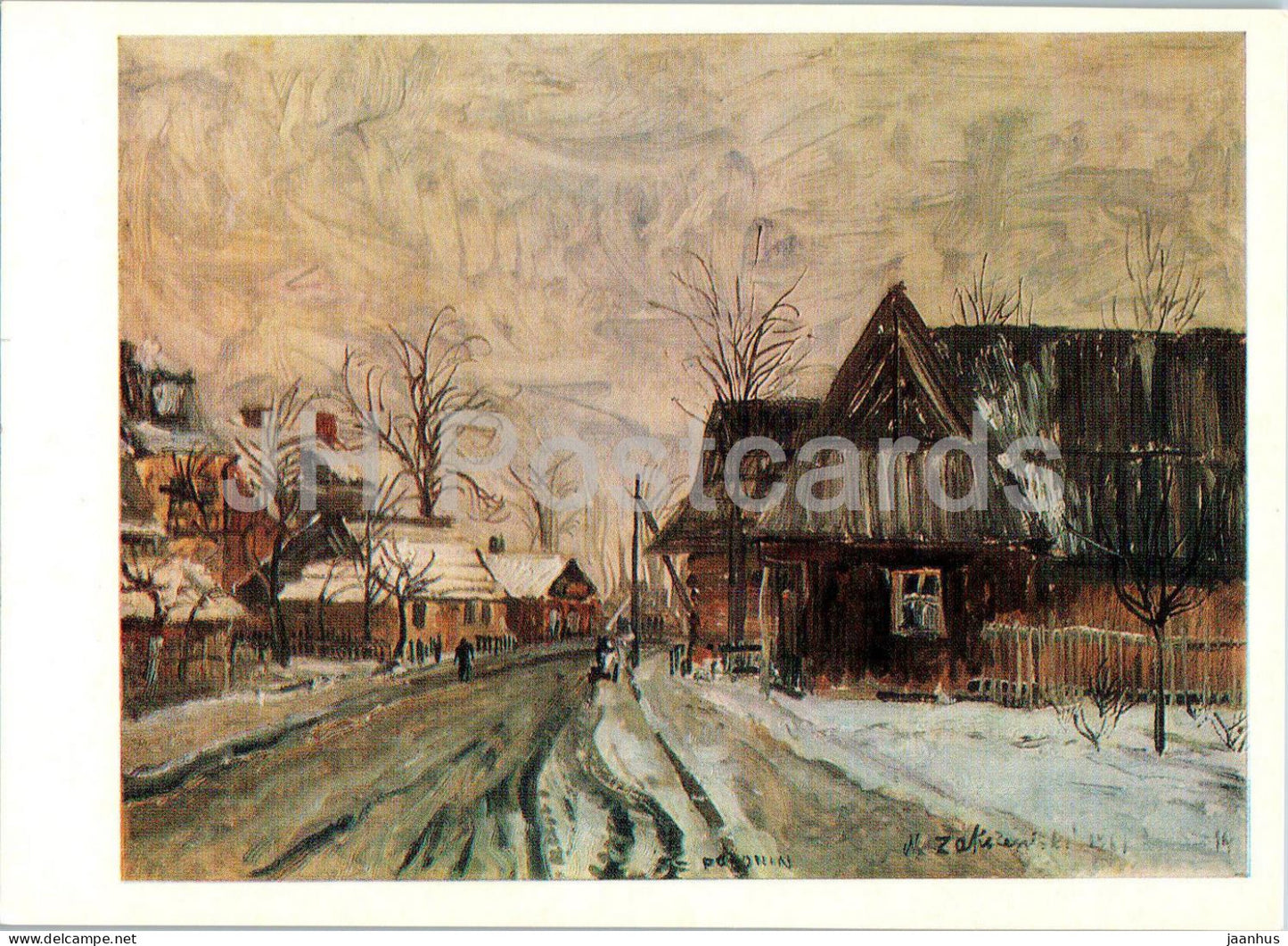 painting by Wlodzimierz Zakrzewski - Old Houses in Poronin - Polish art - 1977 - Russia USSR - unused