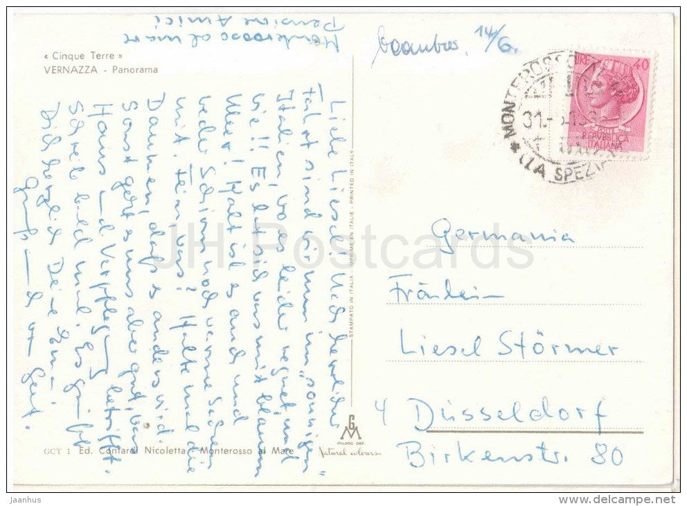 Cinque Terre - panorama - Vernazza - La Spezia - Liguria - Italia - Italy - sent from Italy to Germany - JH Postcards