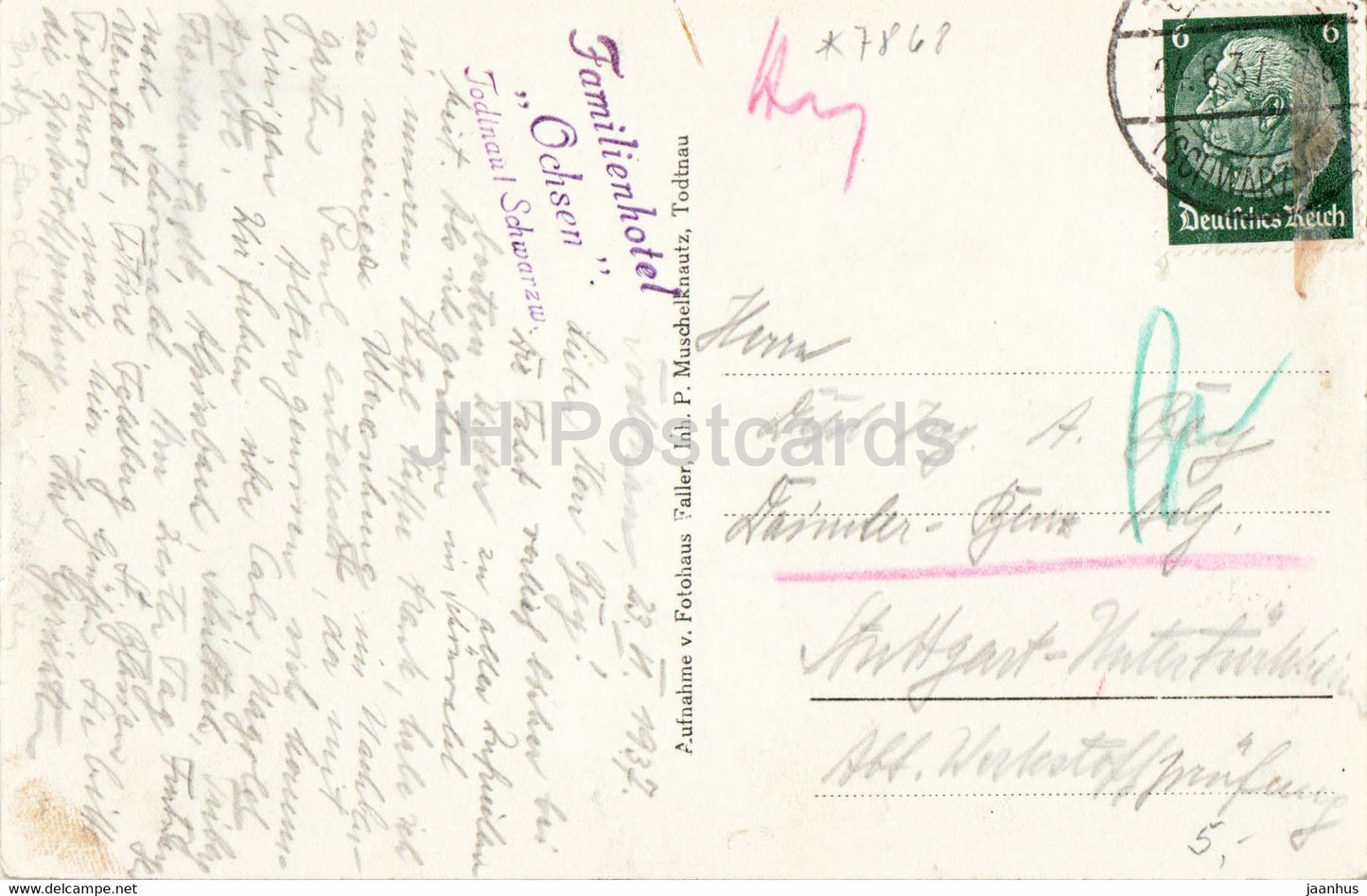 Totalansicht Todtnau i Schwarzwald 700 m - carte postale ancienne - 1937 - Allemagne - utilisé