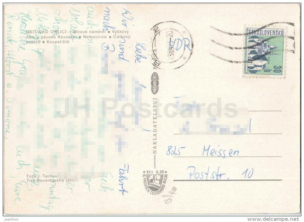 Usti nad Orlici - Peace Square - hospital - swimming pool - Czechoslovakia - Czech - used 1973 - JH Postcards