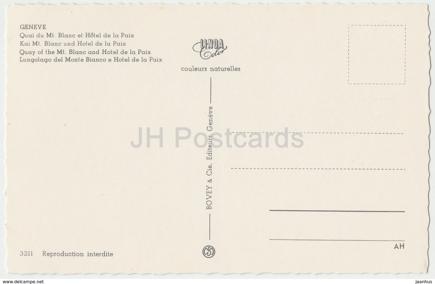 Geneva - Geneve - Quai du Mt. Blanc et hotel de la Paix - Quay of the Mt. Blanc and hotel - 3211 - Switzerland - unused