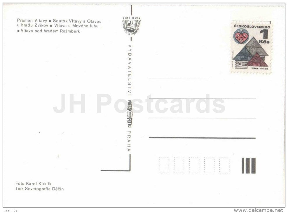 Vltava river - source - confluence - Rozmberk castle - Czechoslovakia - Czech - unused - JH Postcards