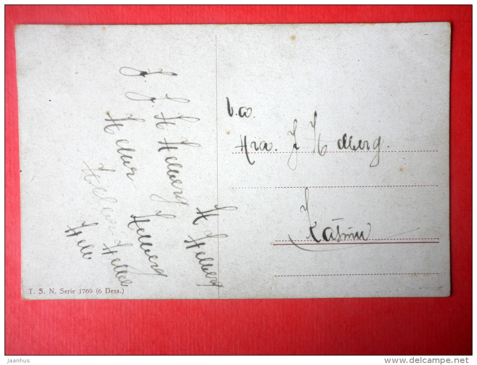 illustration by Paul Kaufmann - horse carriage - bonfire - waterfall T. S. N. - Serie 1769 - circulated in Estonia - JH Postcards
