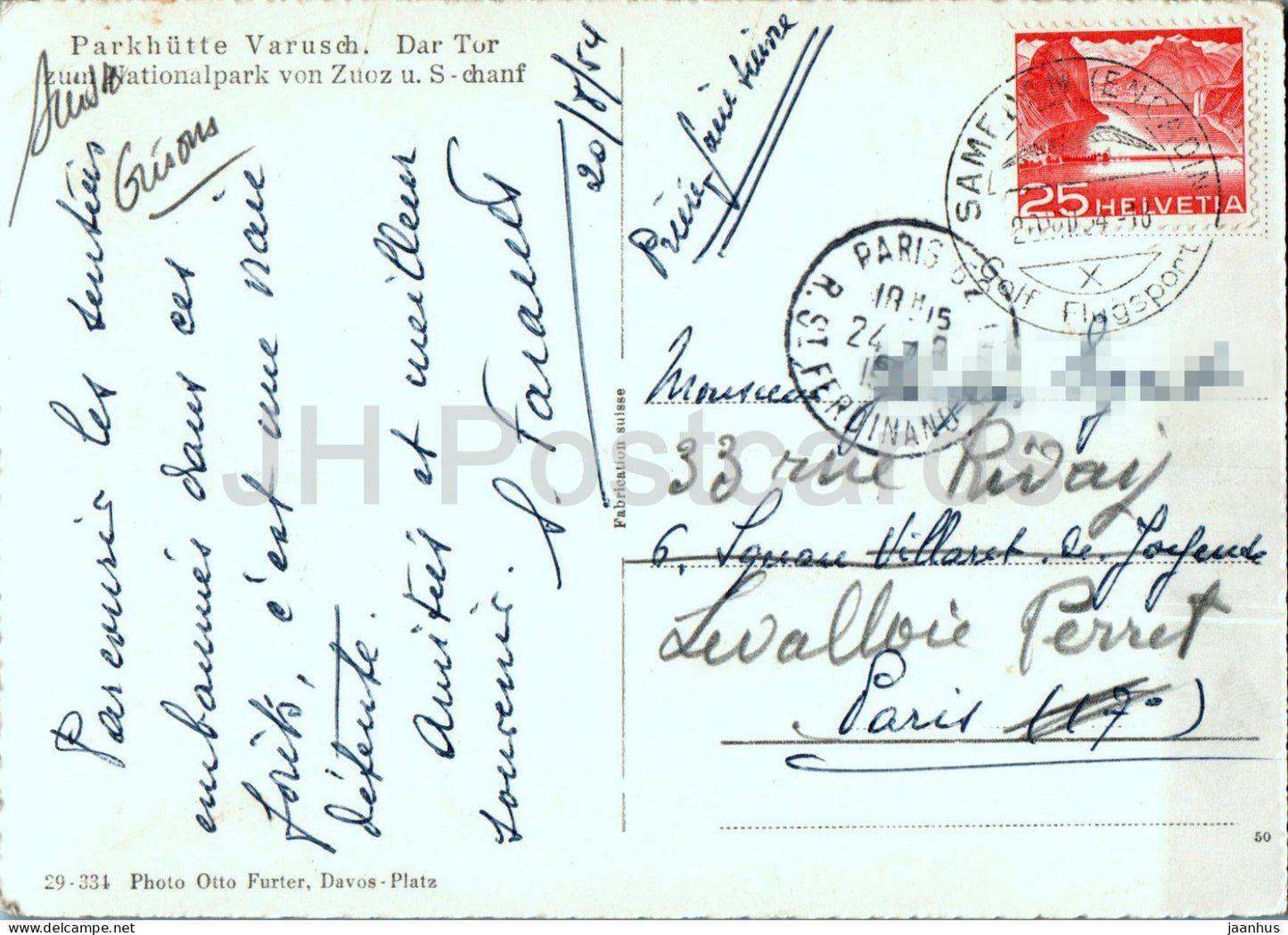 Parkhutte Varusch - Dar Tor zum Nationalpark von Zuoz u S-chanf - 334 - old postcard - 1954 - Switzerland - used