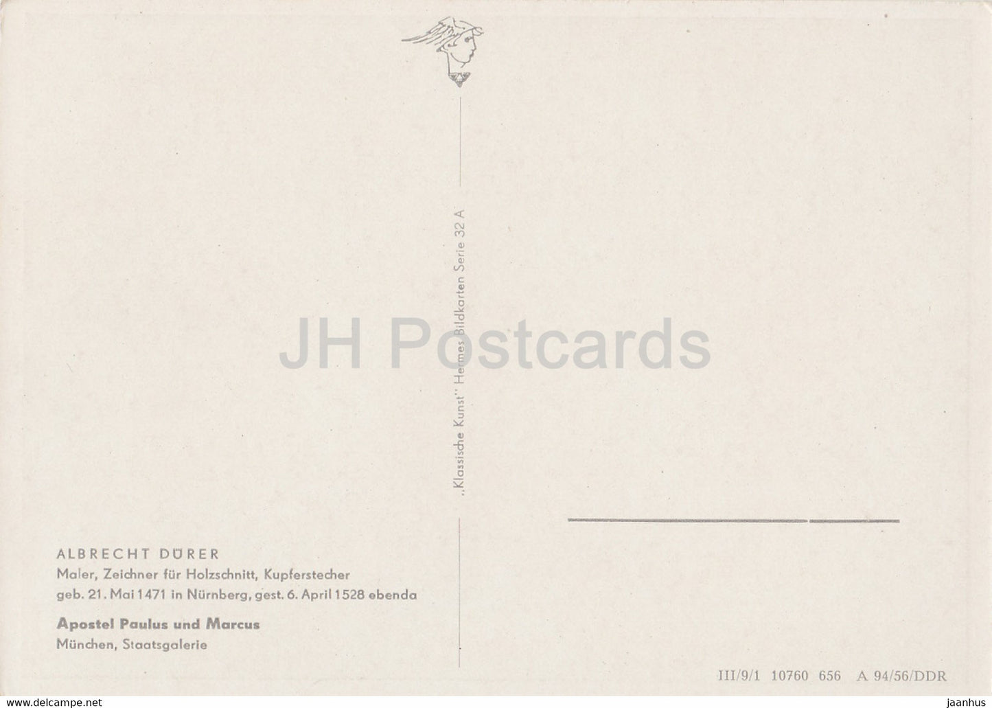 peinture d'Albrecht Durer - Apostel Paulus und Marcus - Apôtres Paul et Marcus - Art allemand - Allemagne DDR - inutilisé