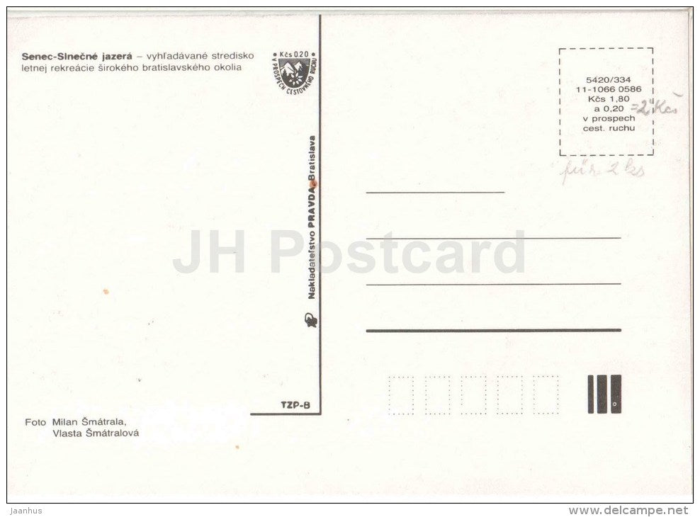 Senec - Slnecne lakes - beach - sailing boat - camping area - Czechoslovakia - Slovakia - unused - JH Postcards