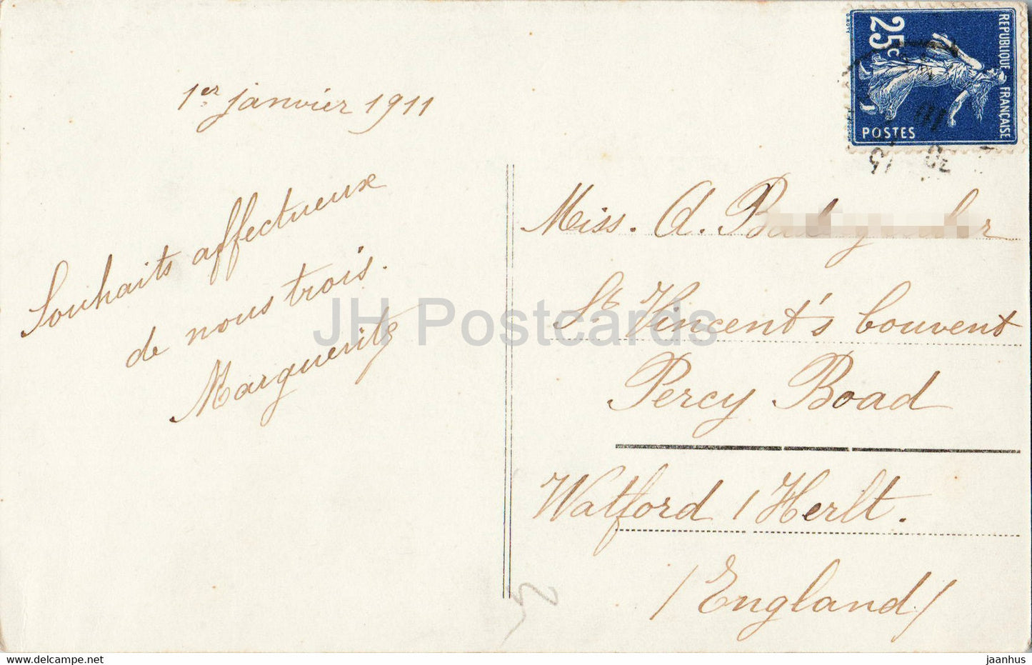 Neujahrsgrußkarte – Bonne Annee – Mädchen – Fauvette 1001 – alte Postkarte – 1911 – Frankreich – gebraucht