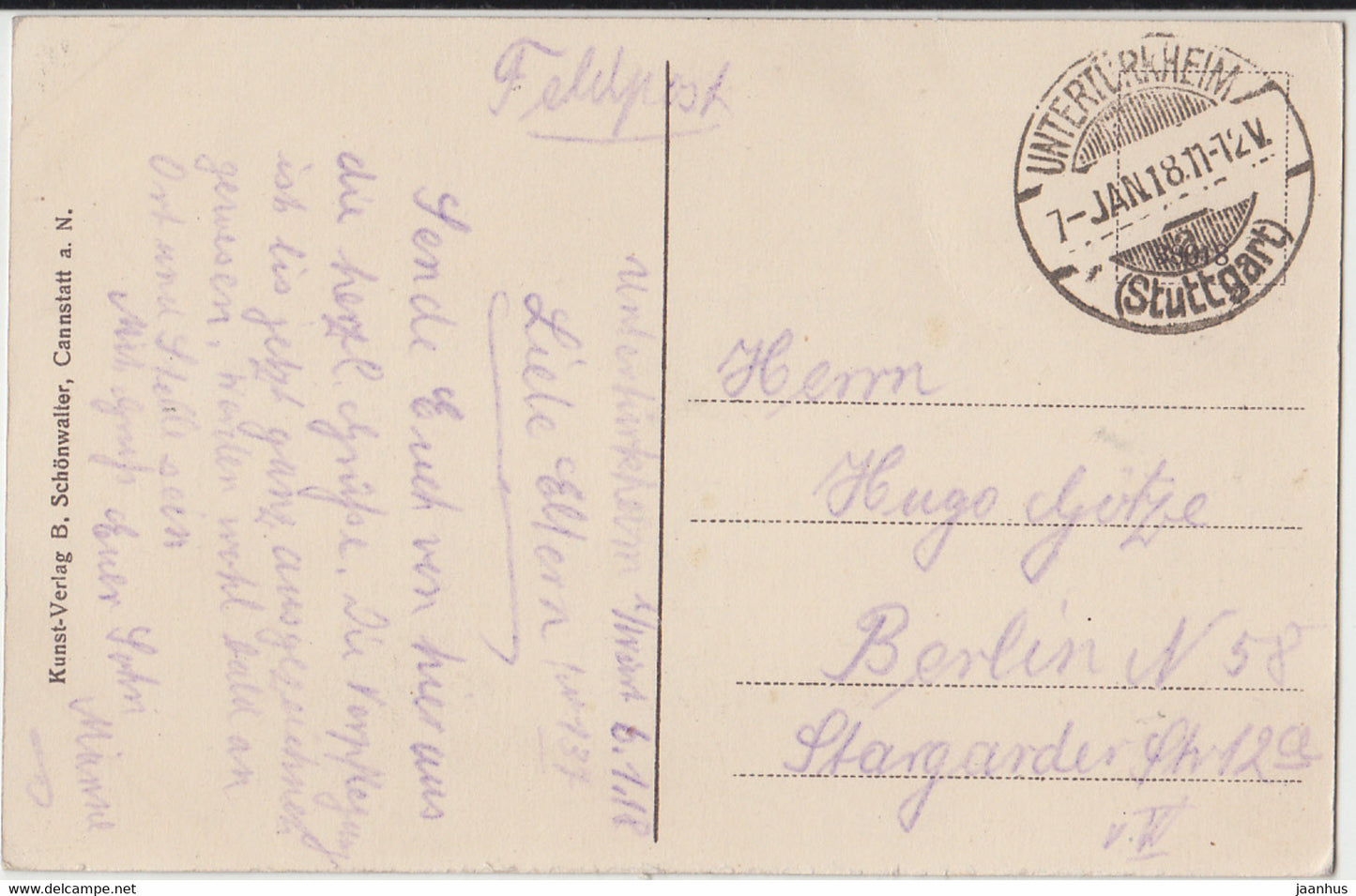 Unterturkheim - Feldpost - carte postale ancienne - 1918 - Allemagne - utilisé