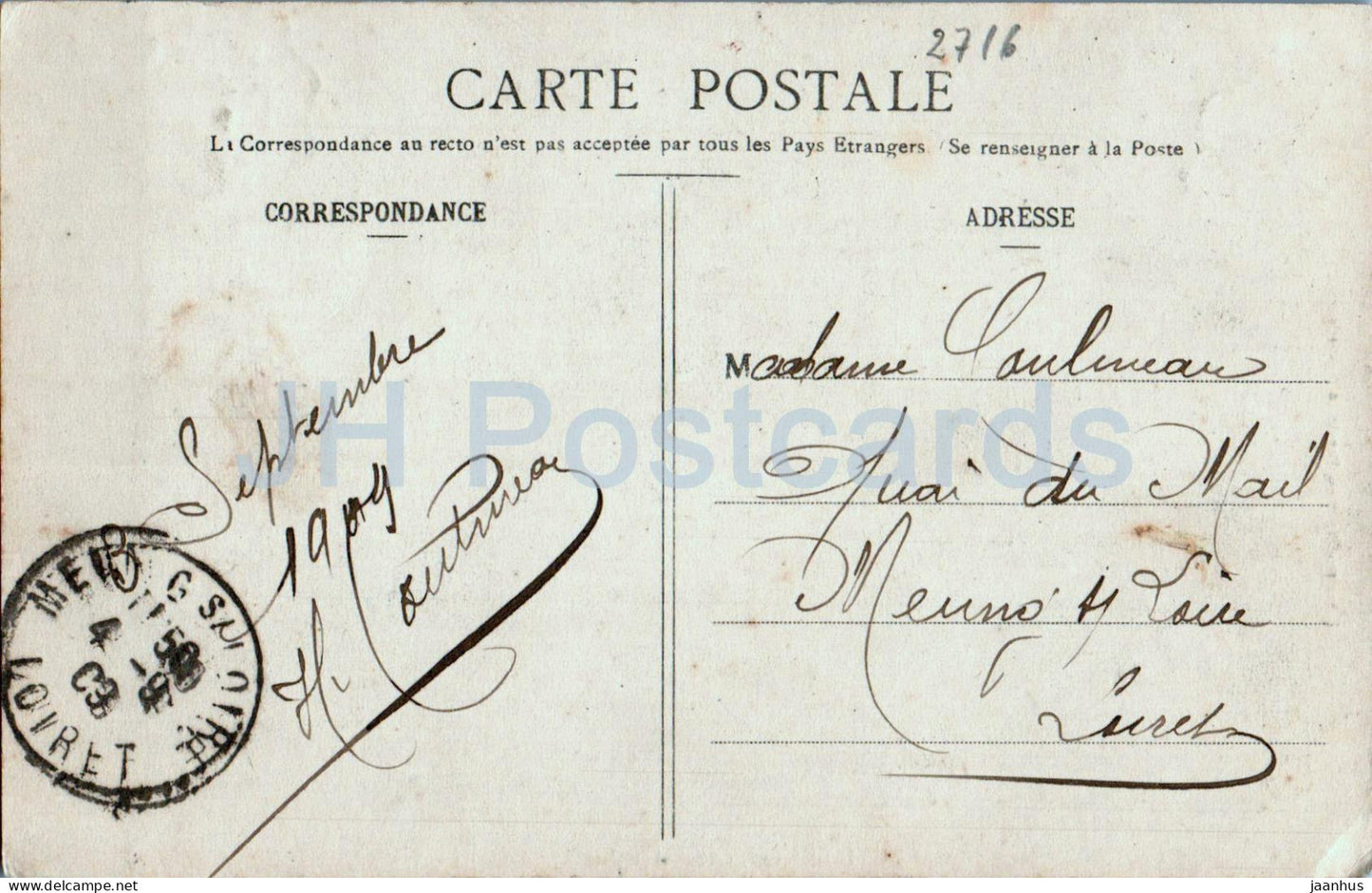 Neuville aux Bois - l'Eglise - church - old postcard - 1909 - France - used