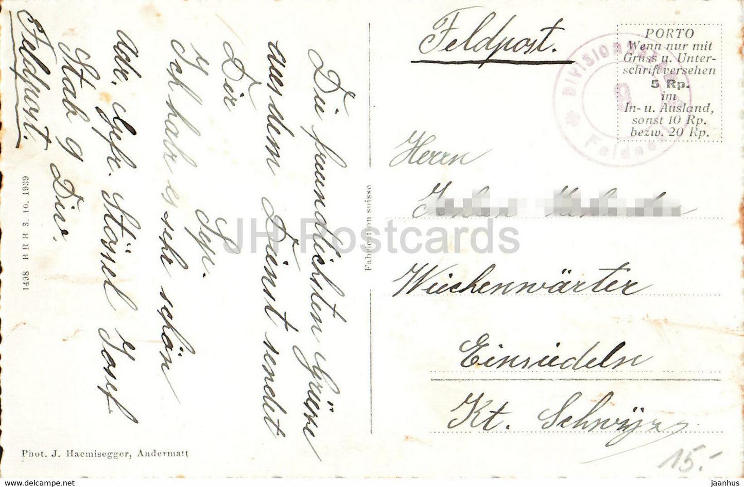 Andermatt mit Furka Oberalp Bahn - Eisenbahn - Zug - Feldpost - 5013 - alte Postkarte - Schweiz - gebraucht