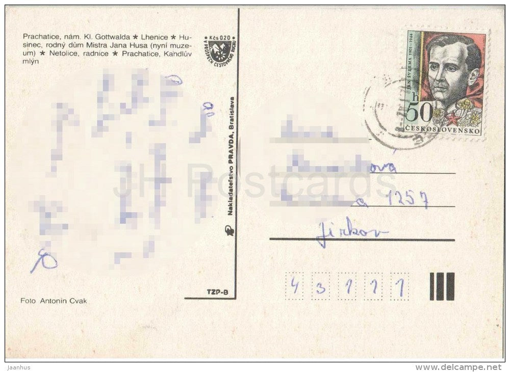 Prachatice a Okoli - Birthplace of Jan Hus - city hall - Kandluv mill - Czechoslovakia - Czech - used in 1981 - JH Postcards