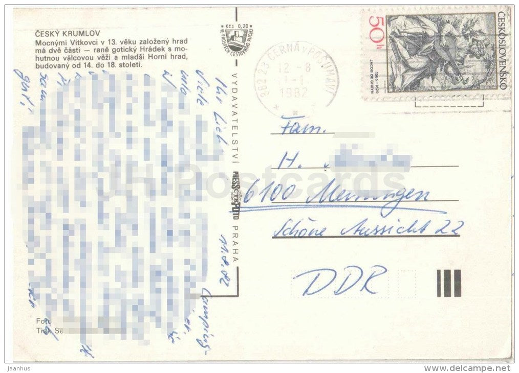 Cesky Krumlov - castle - architecture - brown bear - Czechoslovakia - Czech - used 1982 - JH Postcards