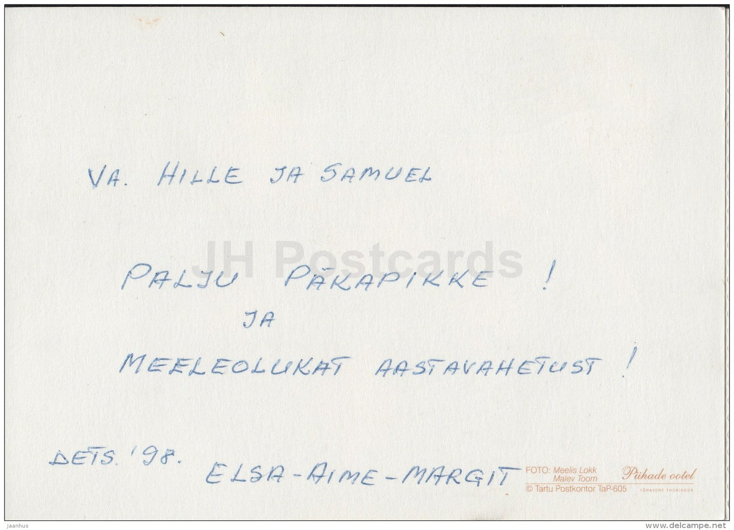 Christmas Greeting Card - decoration - candle - Estonia - used in 1998 - JH Postcards