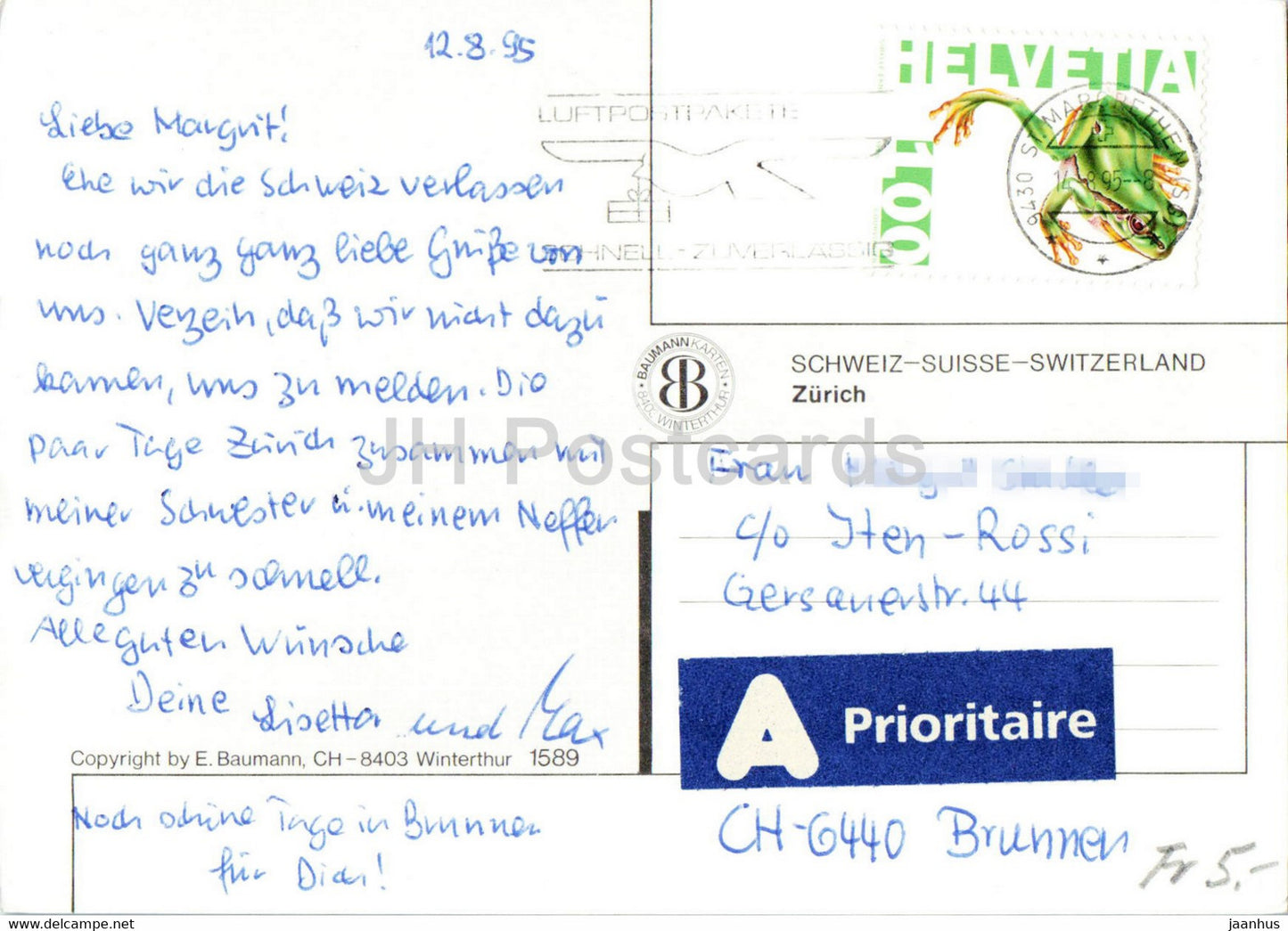 Zurich - tramway - vue générale - cathédrale - 1995 - Suisse - occasion