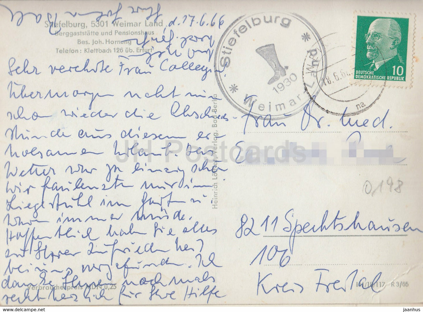 Stiefelburg - Weimar Land - Berggaststatte und Pensionshaus - 1966 - Allemagne DDR - d'occasion