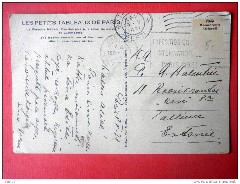 Jardin du Luxembourg , La Fointaine Medicis - garden - Mona - Paris - 2049 - France - sent from France Paris to Estonia - JH Postcards