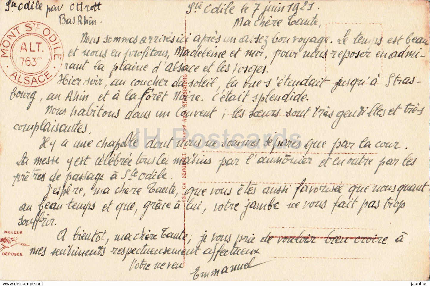 Mont Sainte Odile 763 m - 1 - alte Postkarte - 1921 - Frankreich - gebraucht